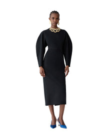 Arc Sleeve Crewneck Midi Dress | Black