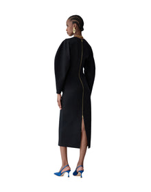 Arc Sleeve Crewneck Midi Dress | Black
