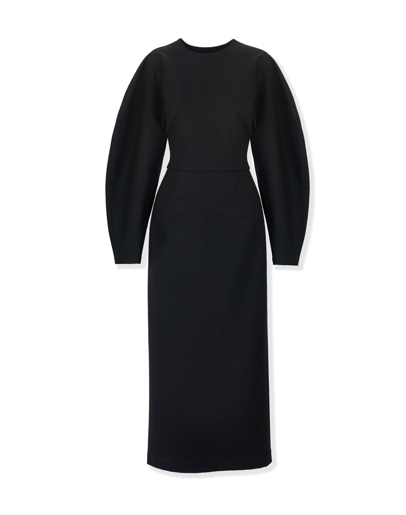 Arc Sleeve Crewneck Midi Dress | Black