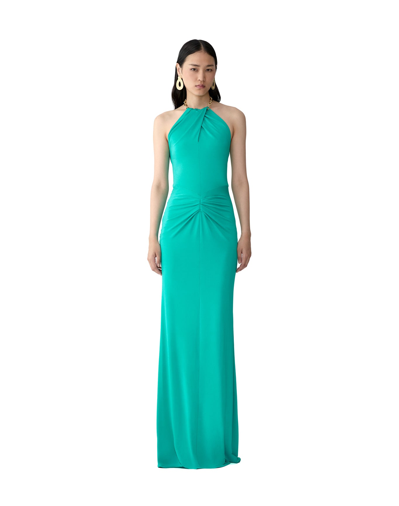 Halter Neck Draped Gown | Turquoise