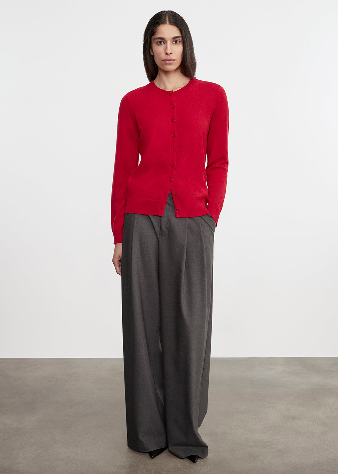 Easy Pleated Wide Leg Trouser | Charcoal