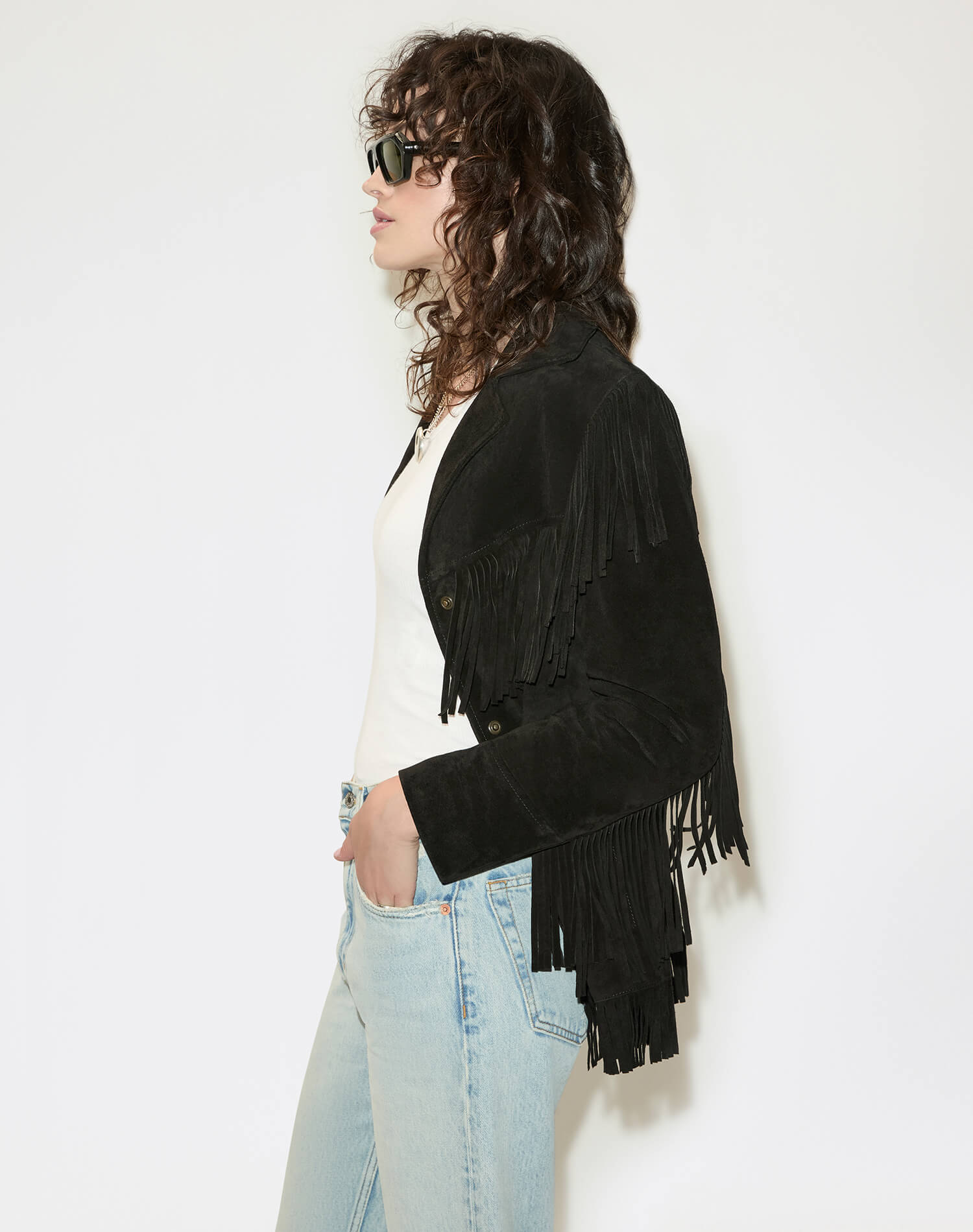 Womens | Suede Fringe Jacket | Black