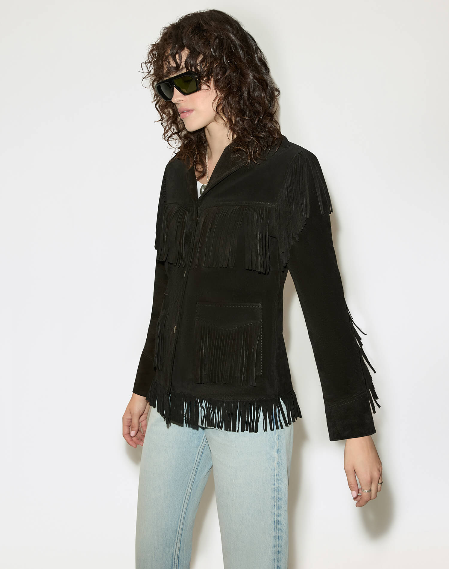 Womens | Suede Fringe Jacket | Black