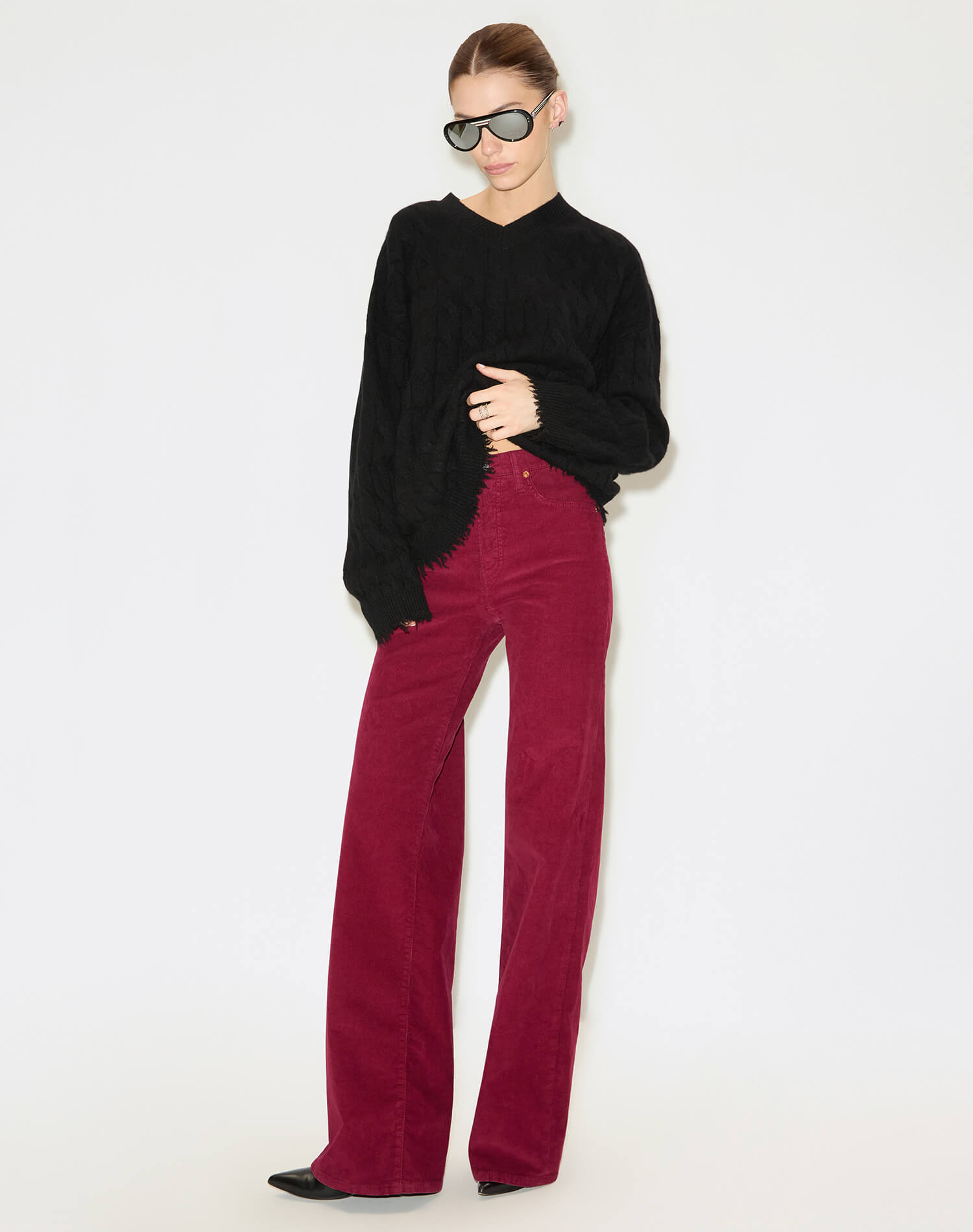 Womens | High Rise Wide Leg | Beet Cord