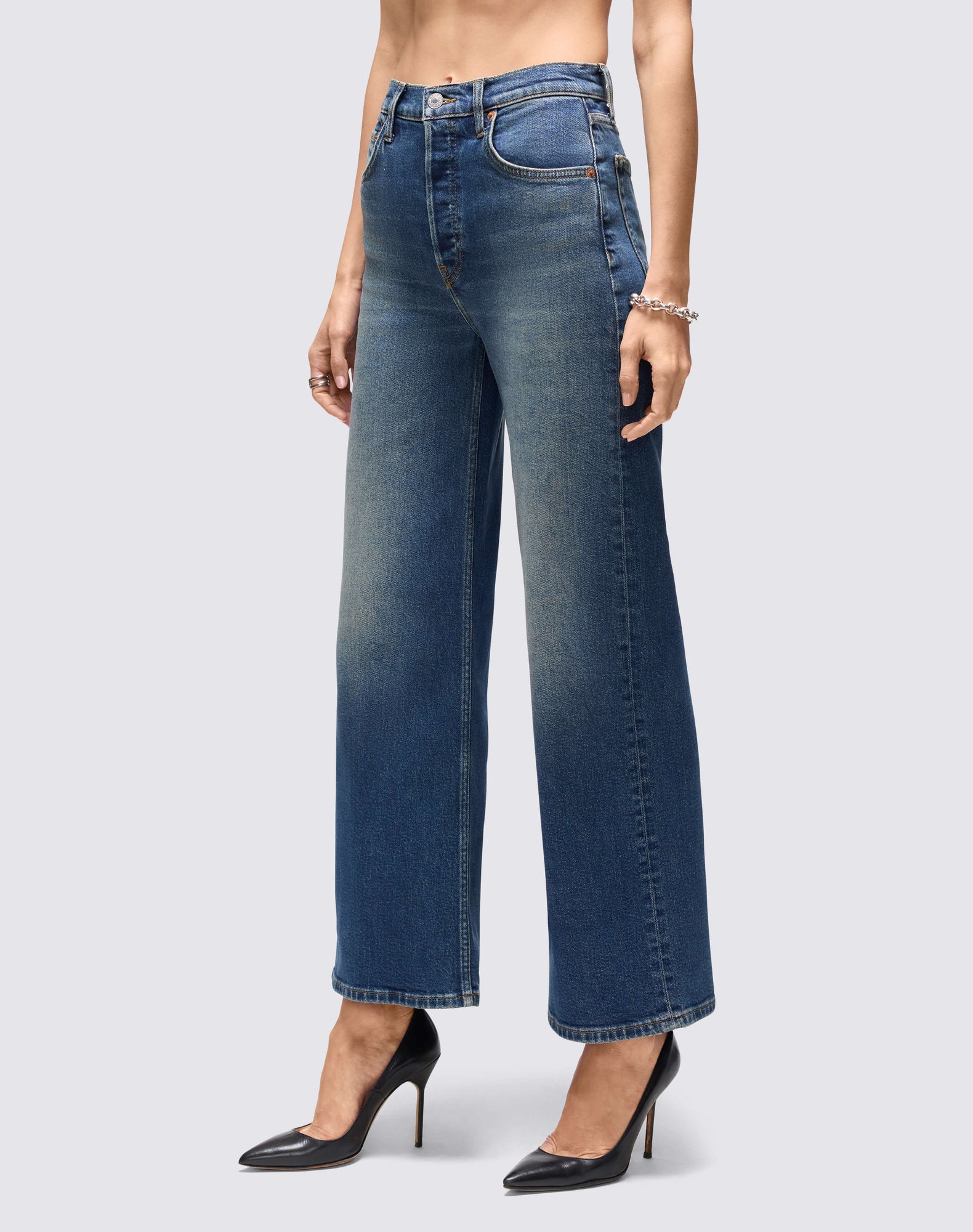 Womens | Comfort Stretch High Rise Wide Leg Crop | Smoke Water