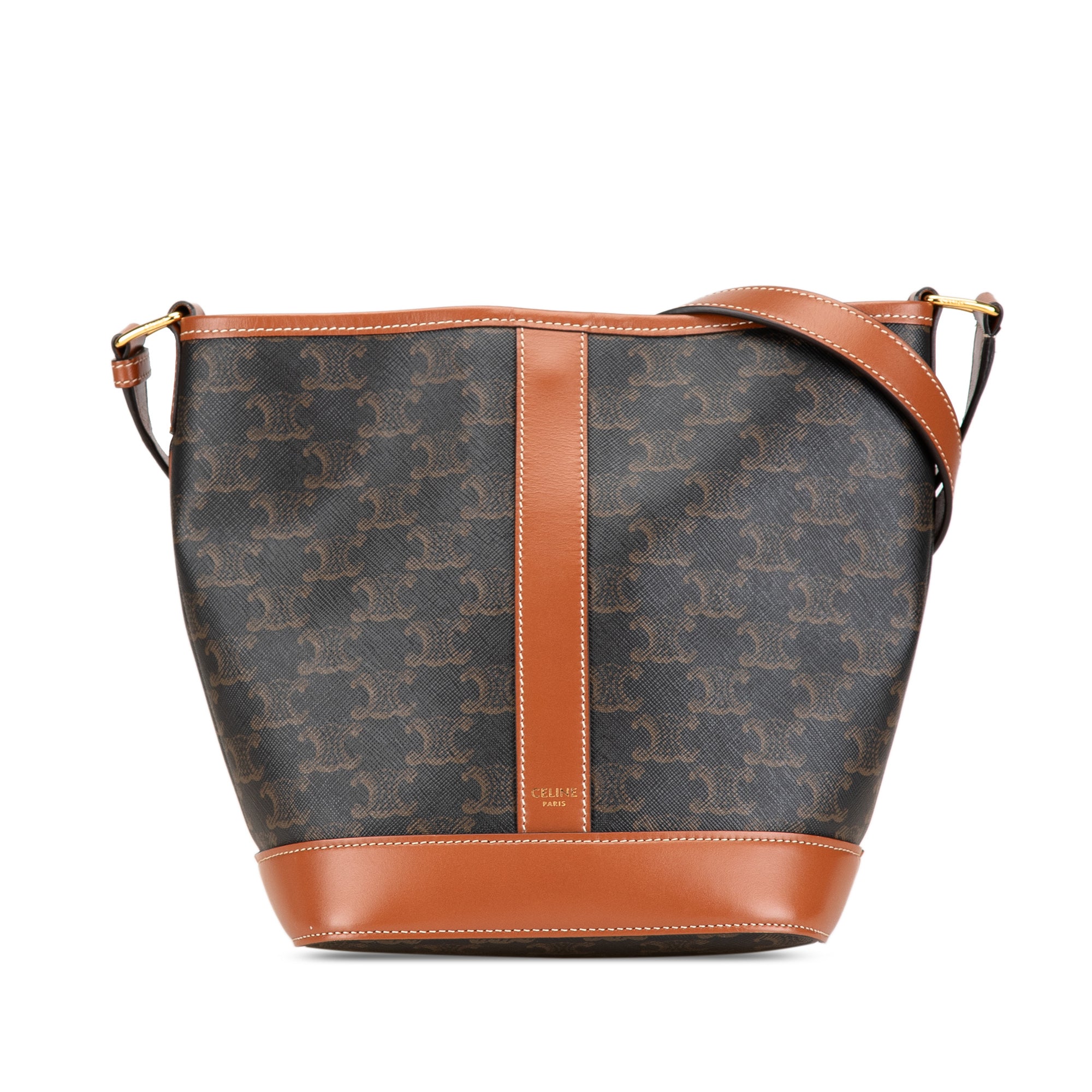 Celine | Pre-Owned Small Triomphe Coated Canvas Bucket Bag | Brown/Dark Brown