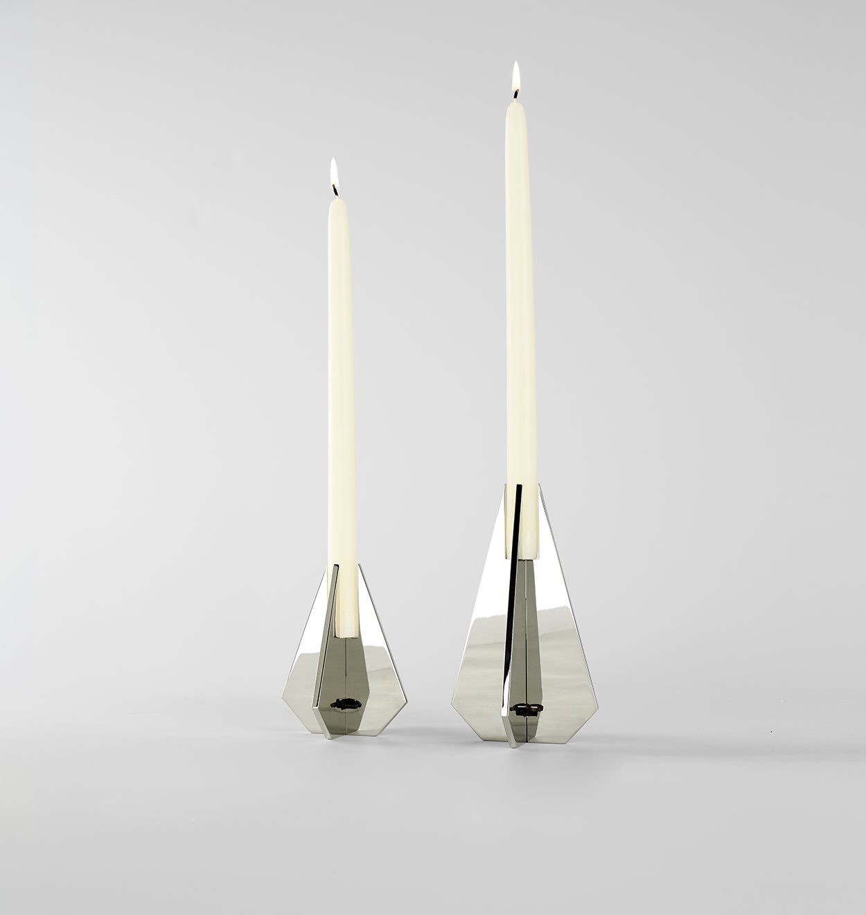 Set of 2 | Cross Candle Holder | 4.5in Height | Polished Nickel