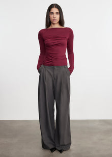 Easy Pleated Wide Leg Trouser | Charcoal