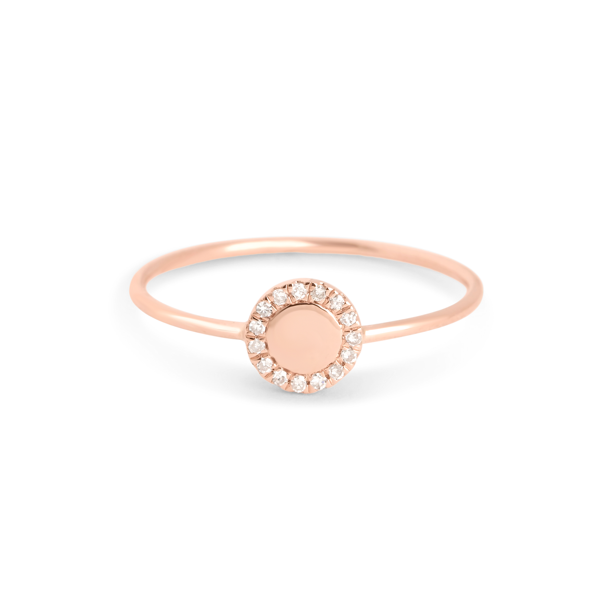 Rose Gold Pave Diamond Disc Ring | 14K Rose Gold