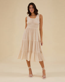 Scooped Ruffle Midi Dress | Micro Gingham