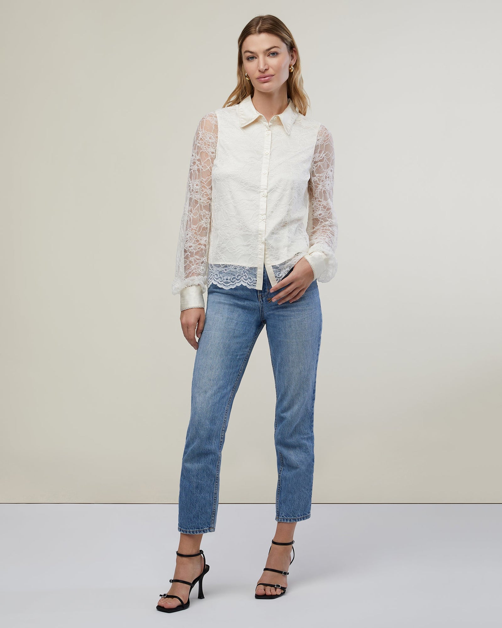 Lace Button Up Shirt | Ivory