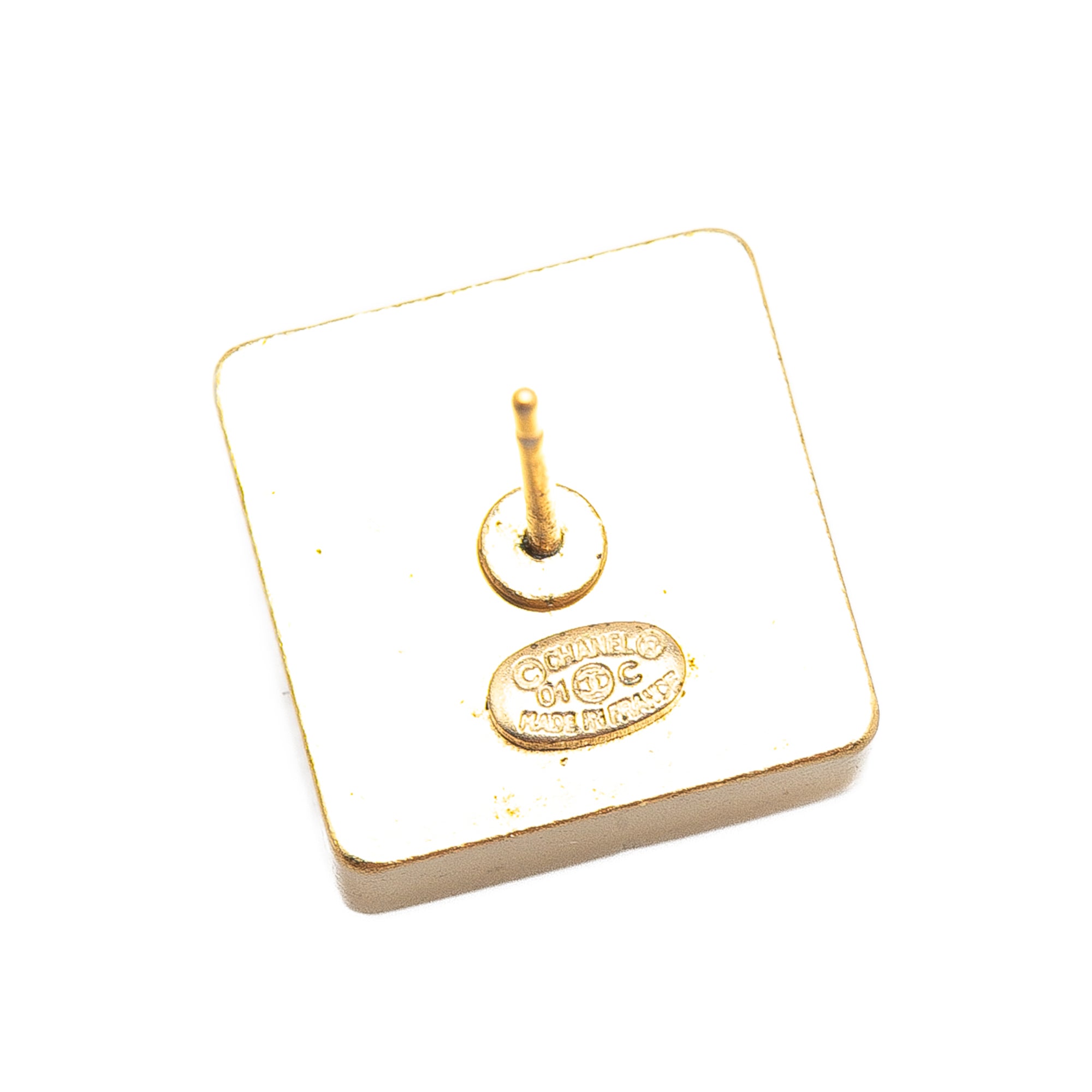 Chanel | Pre-Owned Gold Plated Square CC Mirror Push Back Earrings | Gold