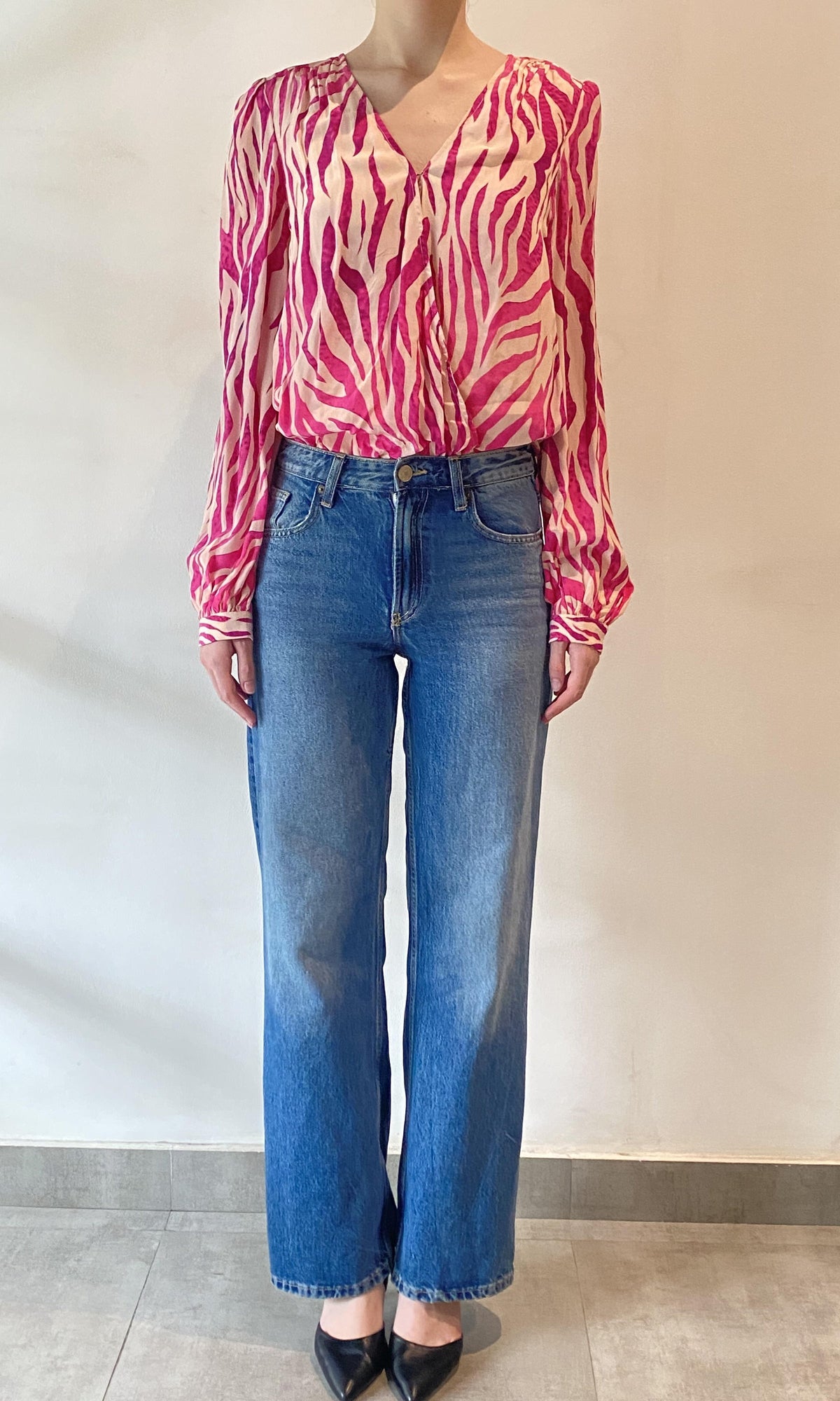 Womens | Aine Polyester Crepe Bodysuit | Pink Multi