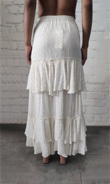 Womens | Aine Viscose Georgette Gold Boota Lurex Long Skirt | White