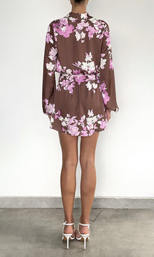 Womens | Alfy Polyster Satin Lycra Mini Dress With Detachable Belt | Brown Pink