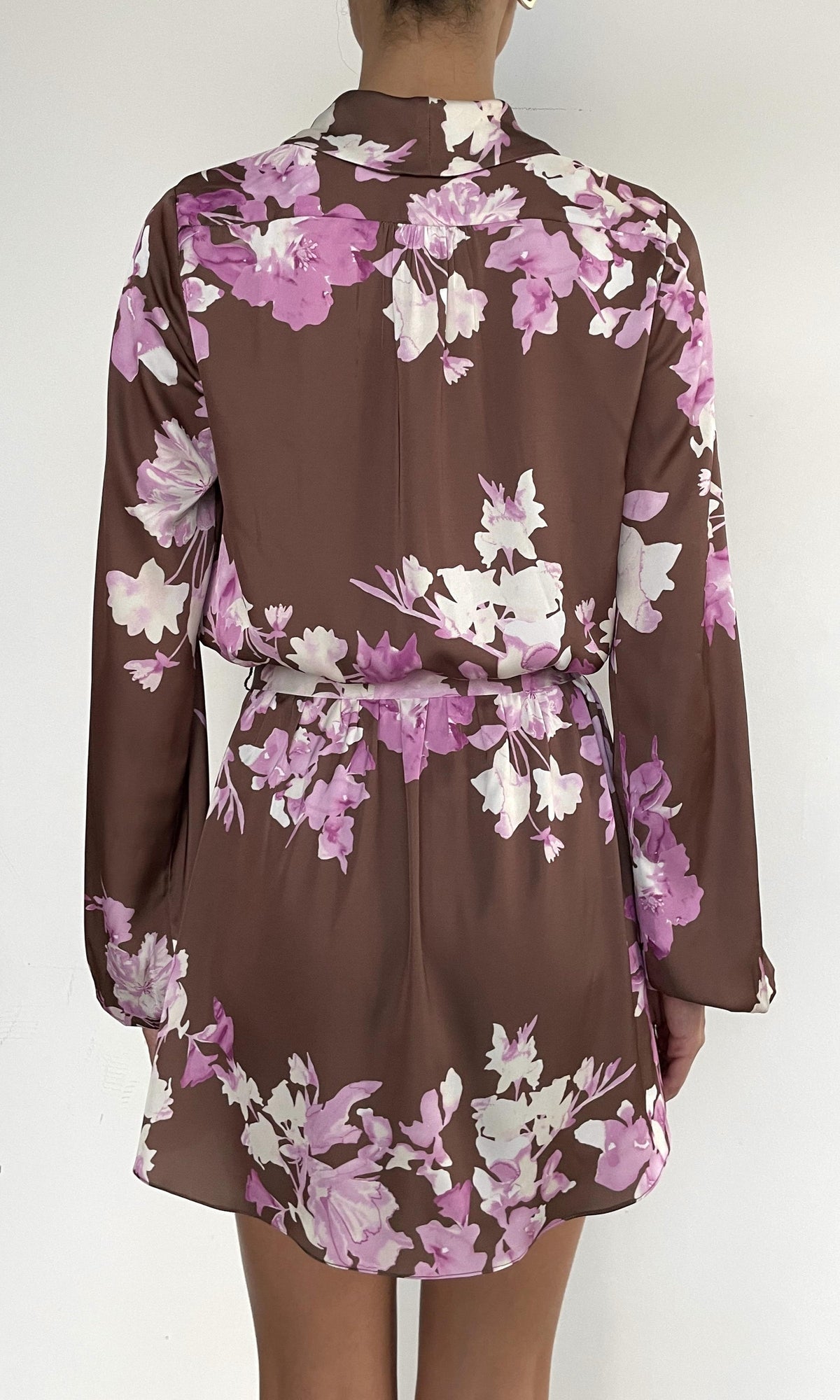 Womens | Alfy Polyster Satin Lycra Mini Dress With Detachable Belt | Brown Pink