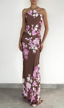 Womens | Alfy Polyester Satin Lycra Maxi Skirt | Brown Pink