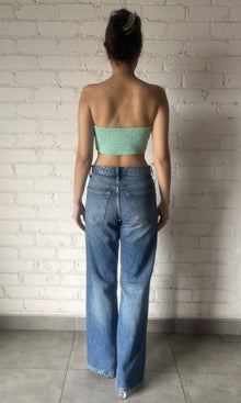 Womens | Aria Viscose Georgette Lurex Dobby Bandeau | Aqua