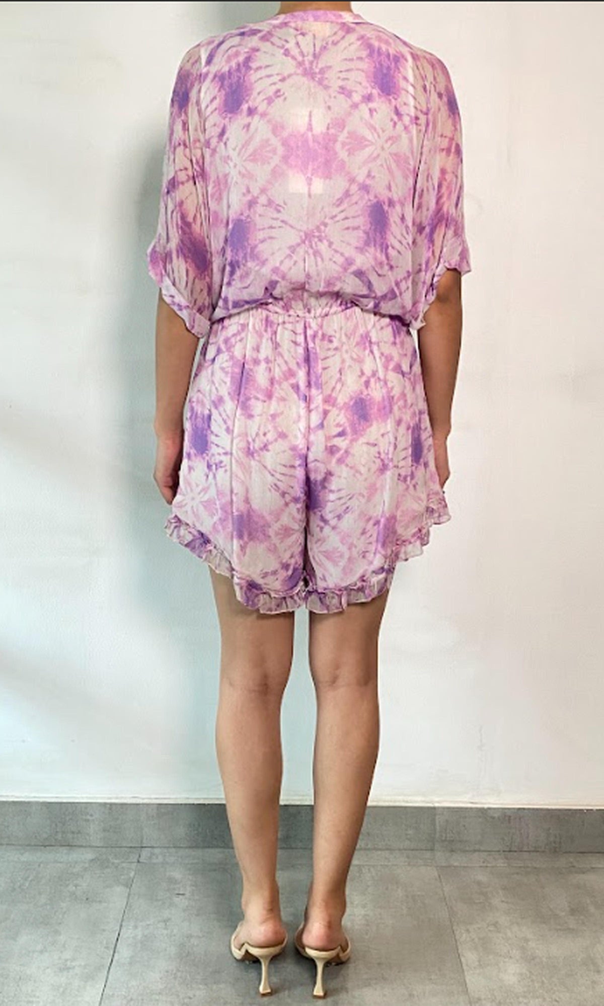 Womens | Ava Viscose Crinkle Chiffon Romper | White Purple