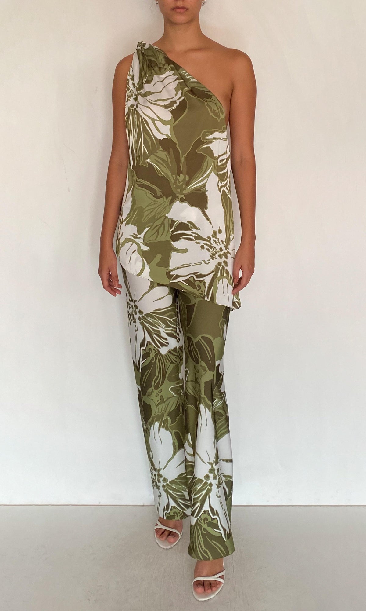 Womens | Avo Polyester Satin Lycra One Shoulder Top | Green