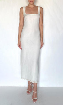 Womens | Bea Linen Cotton Square Neck Midi Dress | Ivory