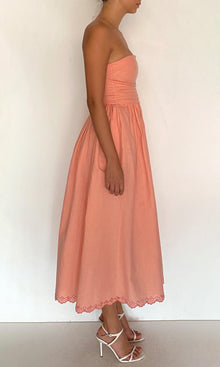 Womens | Bea Linen Cotton Ruched Bodice Midi Dress | Pink