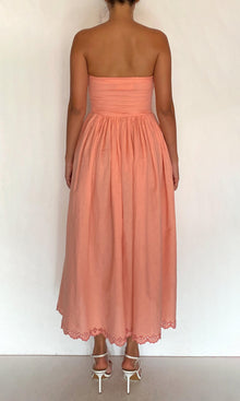 Womens | Bea Linen Cotton Ruched Bodice Midi Dress | Pink