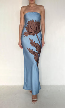 Womens | Cady Viscose Satin Strapless Maxi Dress | Blue
