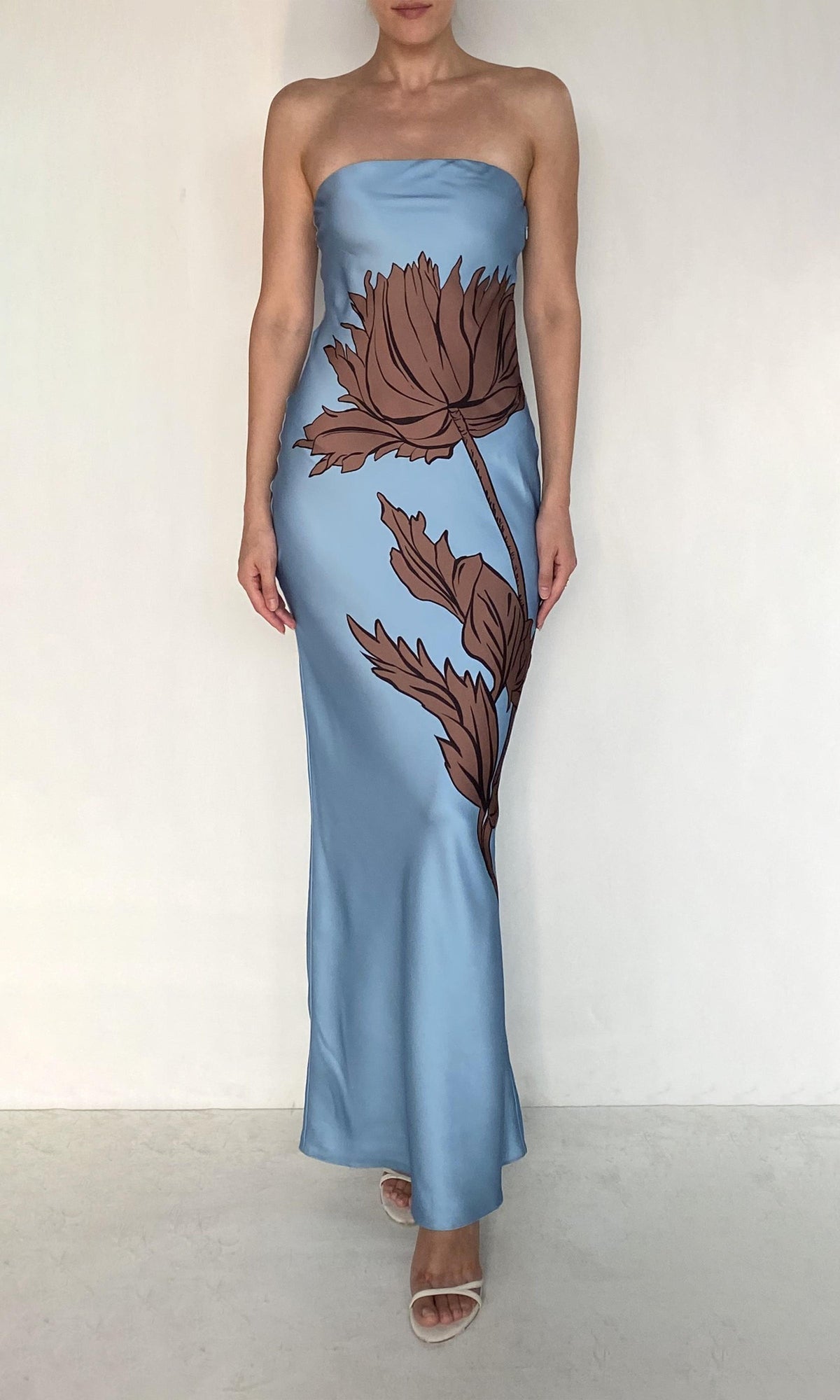 Womens | Cady Viscose Satin Strapless Maxi Dress | Blue