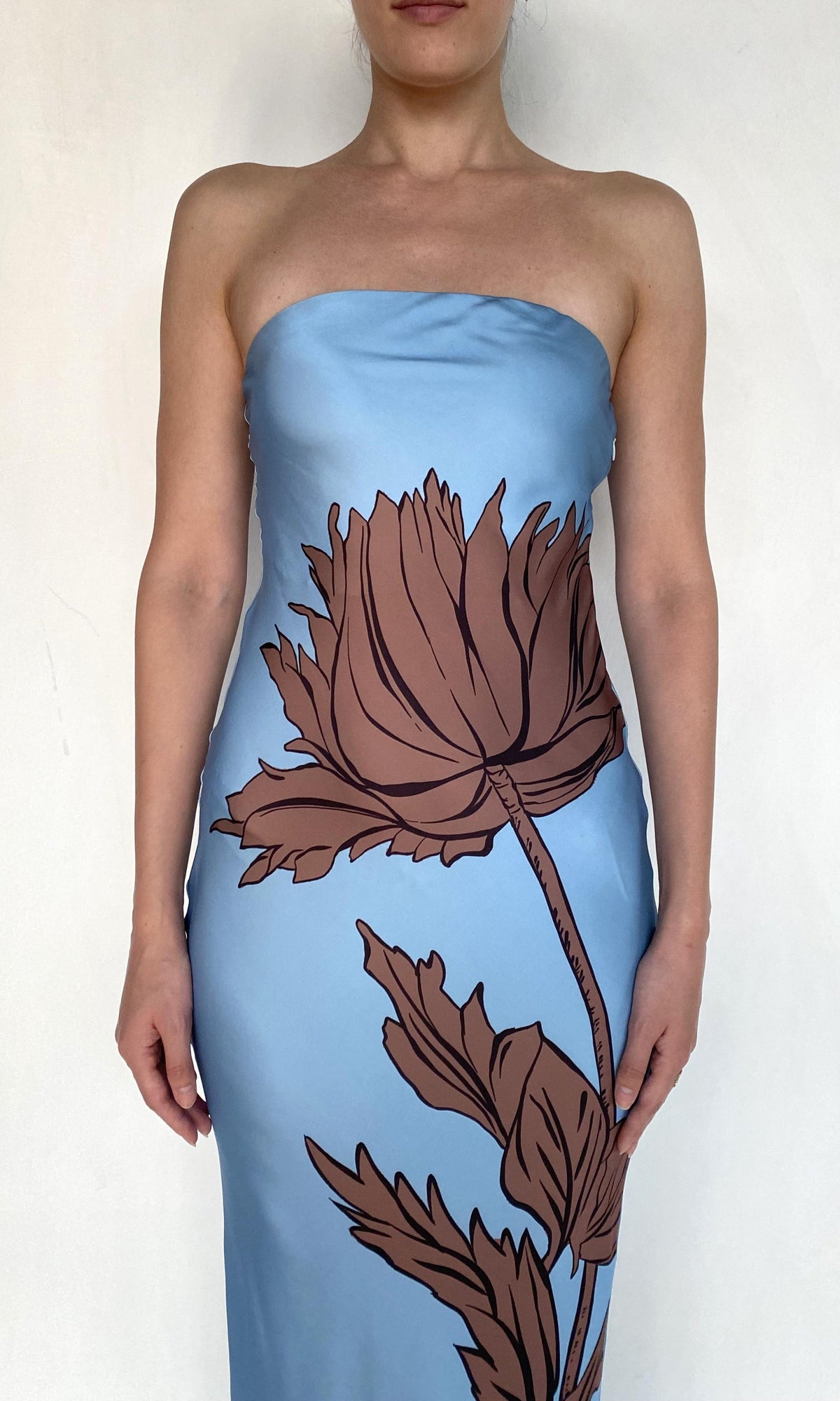 Womens | Cady Viscose Satin Strapless Maxi Dress | Blue