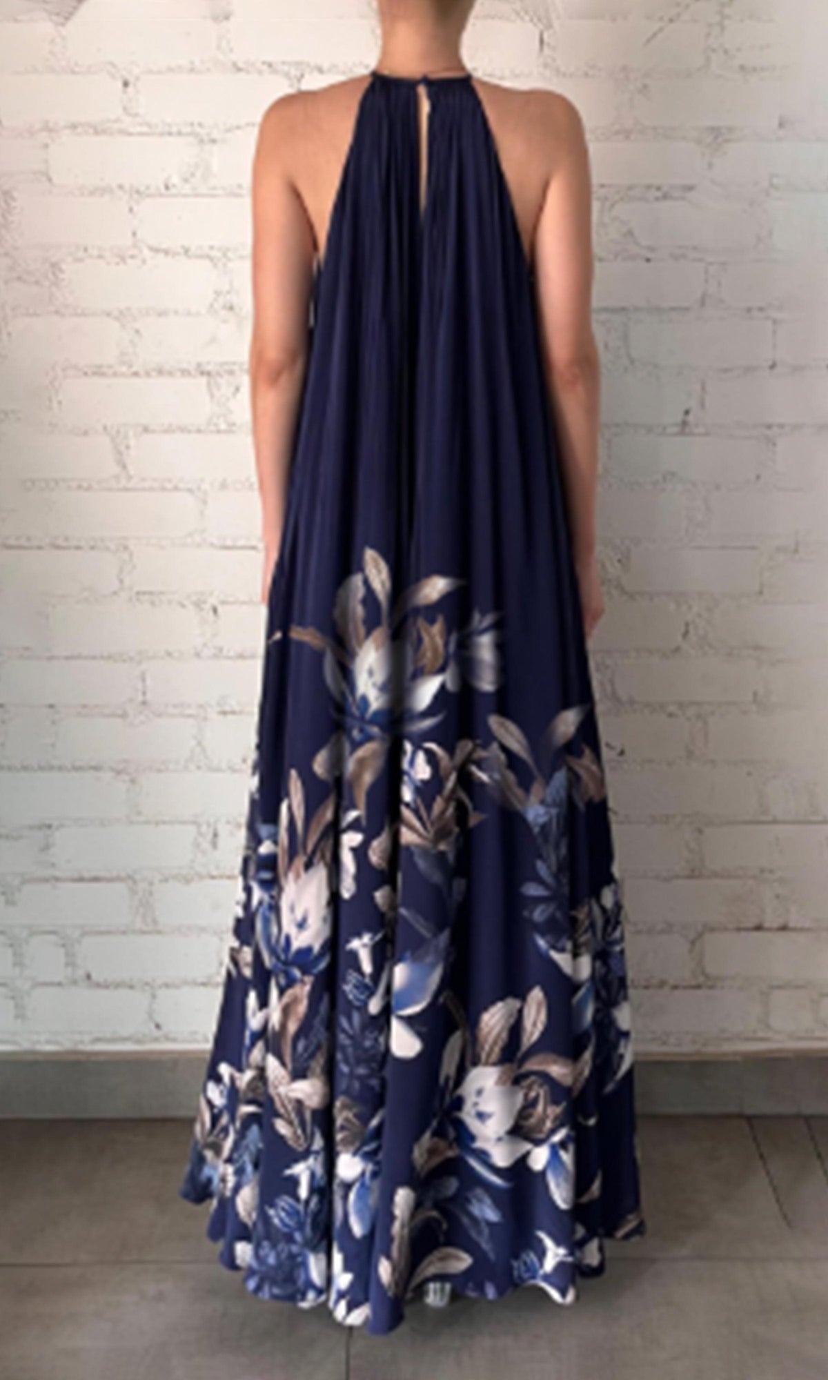 Womens | Cai Viscose Natural Crepe Flared Maxi Dress | Navy