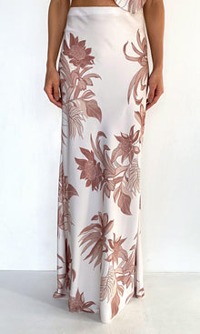 Womens | Cali Polyester Satin Lycra Maxi Skirt | Off-White Brown