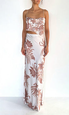 Womens | Cali Polyester Satin Lycra Maxi Skirt | Off-White Brown