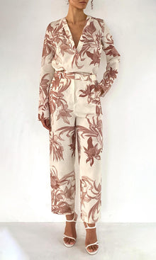Womens | Cali Thin Linen Cotton Ankle Length Tapered Pants | Beige Brown