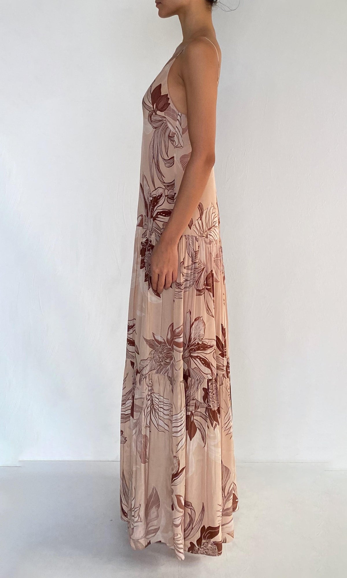 Womens | Cali Viscose Natural Crepe Maxi Dress | Beige Brown