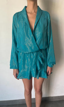 Womens | Cari Viscose Georgette Lurex Short Dress | Teal