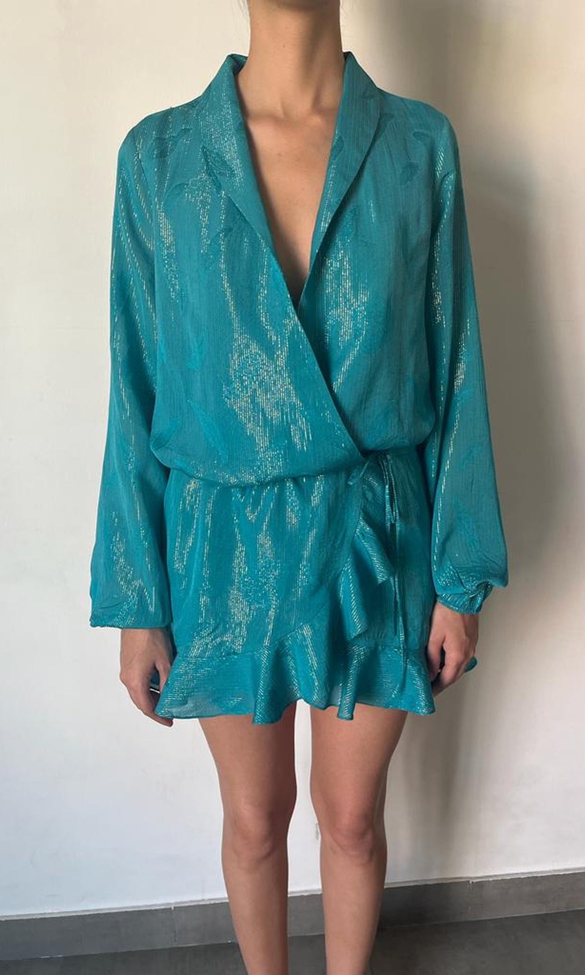 Womens | Cari Viscose Georgette Lurex Short Dress | Teal