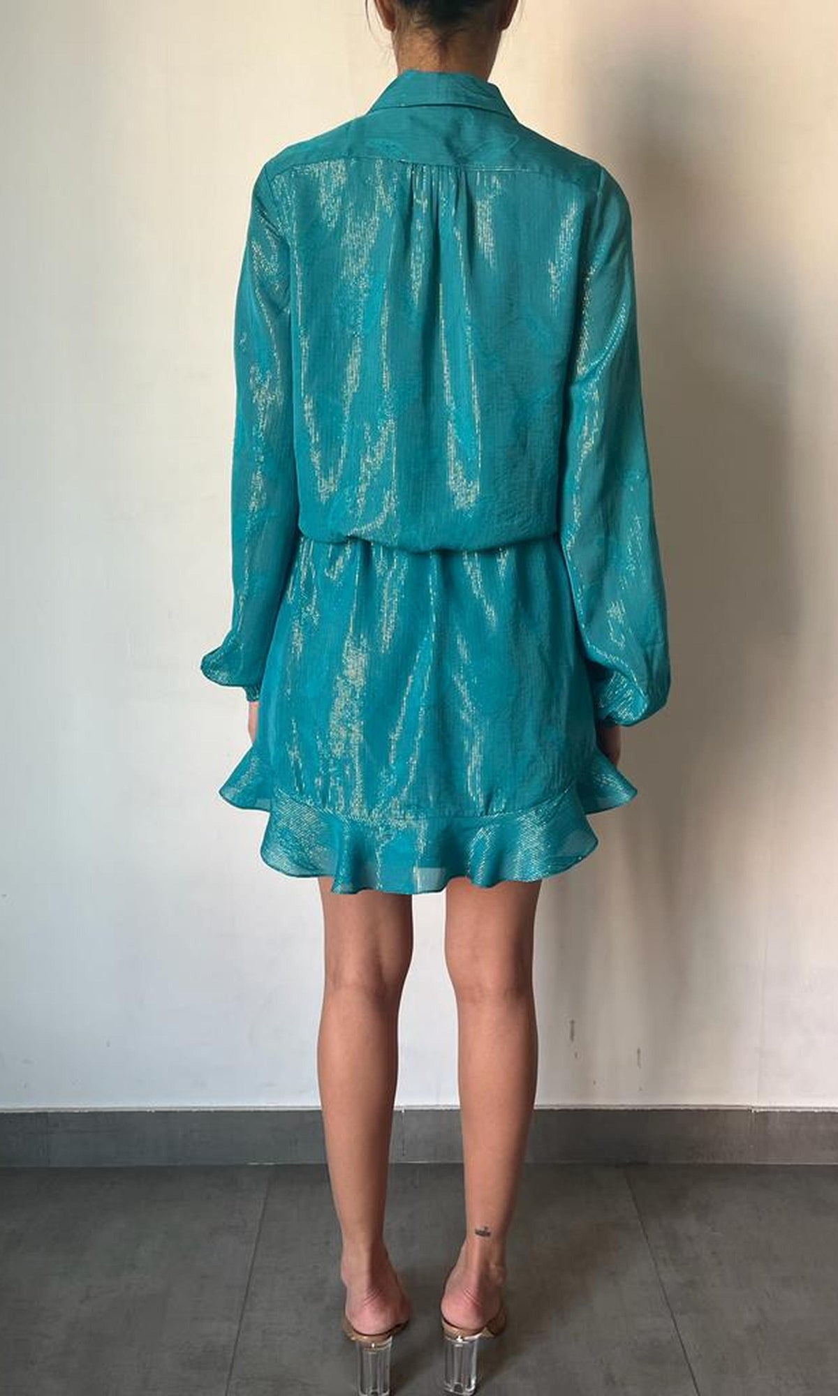 Womens | Cari Viscose Georgette Lurex Short Dress | Teal