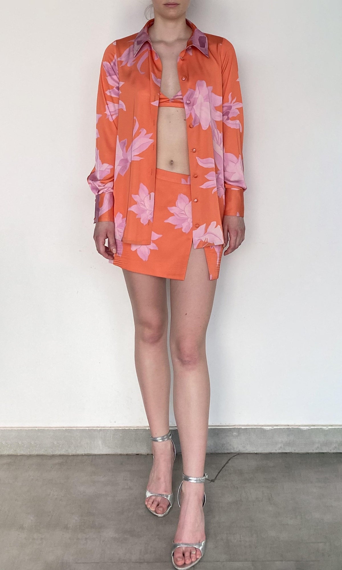 Womens | Casey Polyester Satin Lycra Shirt | Orange