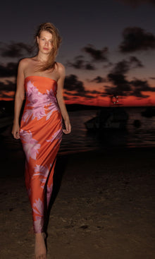 Womens | Casey Polyester Satin Lycra Strapless Maxi Dress | Orange