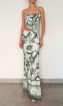 Womens | Ciro Polyester Satin Lycra Maxi Skirt | Sage Green