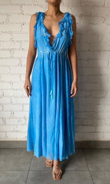 Womens | Cole Polyester Crepe Long Dress | Blue
