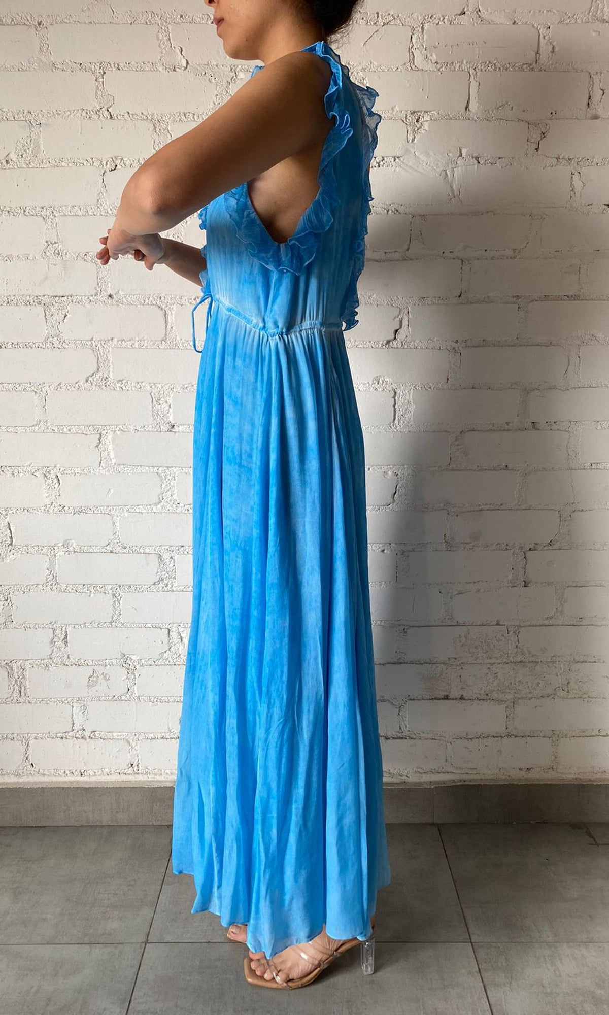 Womens | Cole Polyester Crepe Long Dress | Blue