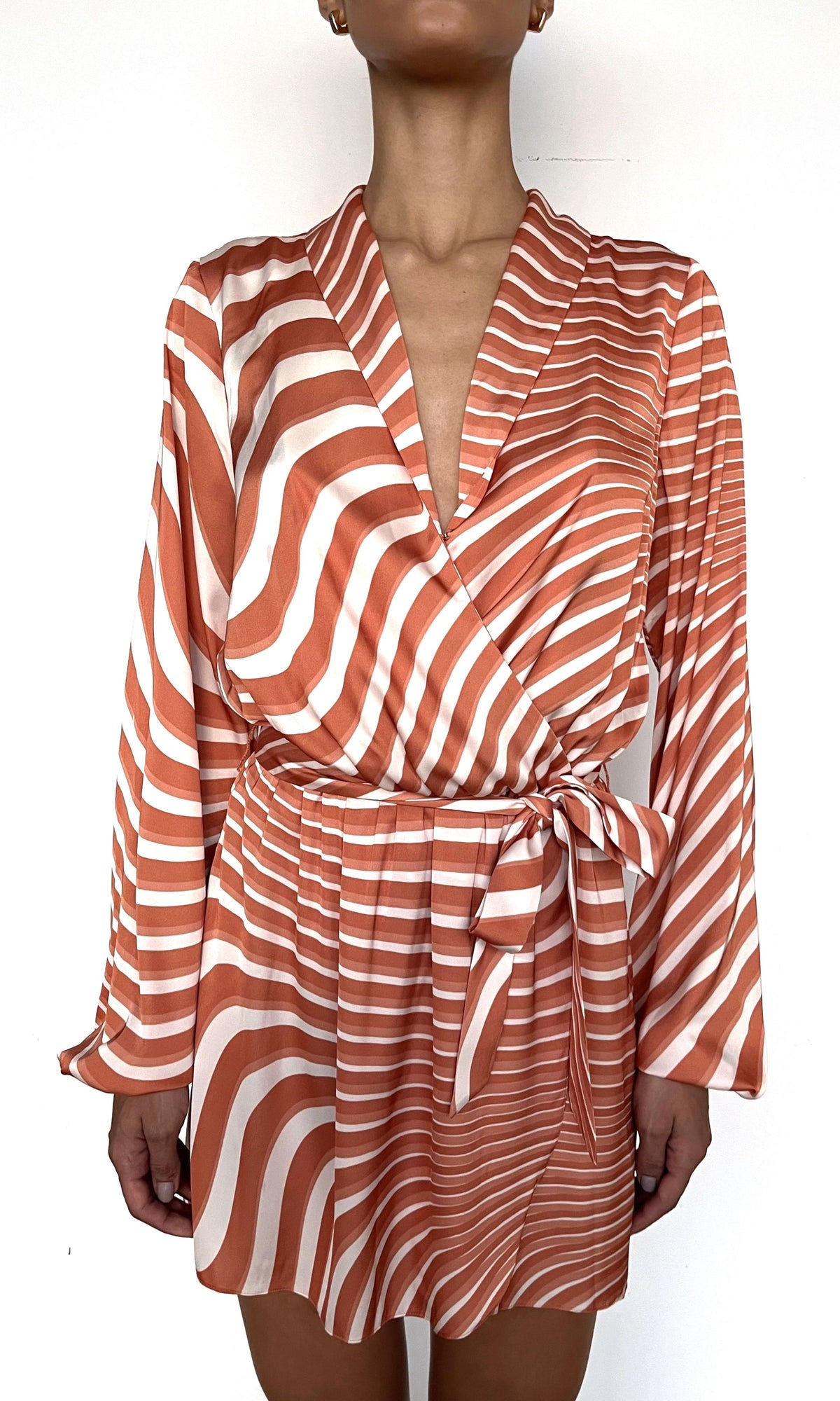 Womens | Czar Polyester Satin Lycra Mini Dress With Detachable Belt | Off-White Brown