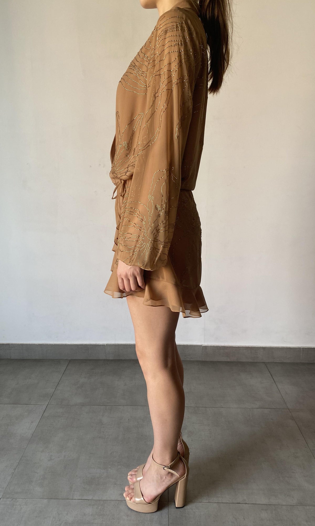 Womens | Dream Polyester Chiffon Short Dress | Nude