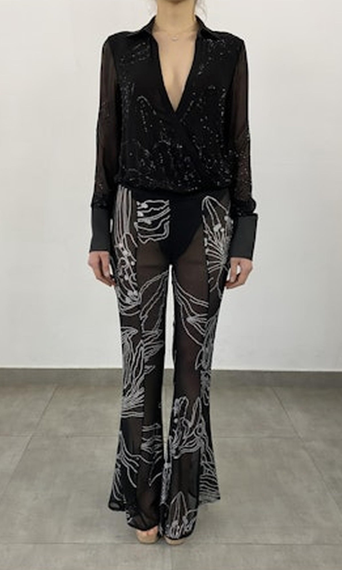 Womens | Dream Polyester Chiffon Body Suit | Black