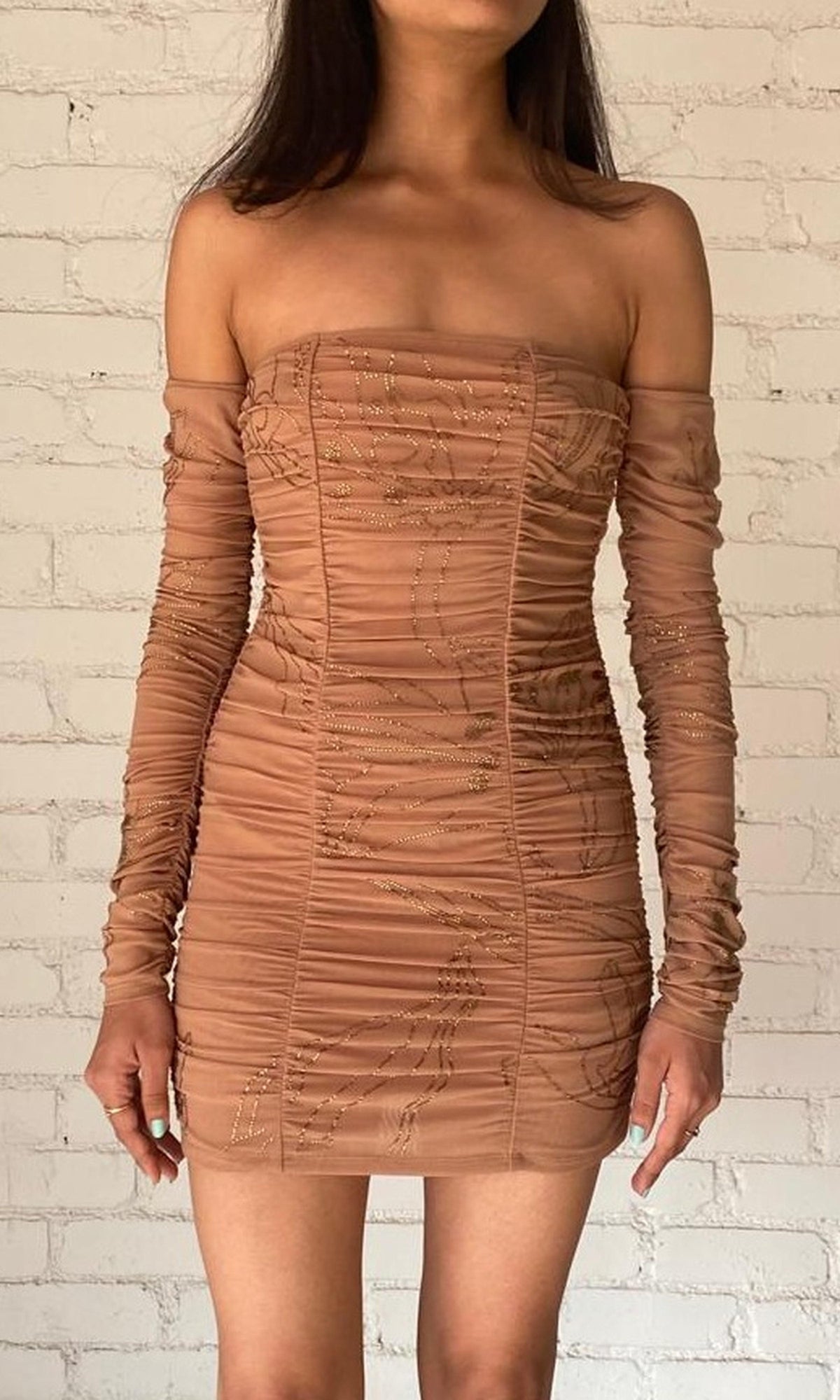Womens | Dream Nylon-Power Mesh Short Dress | Nude