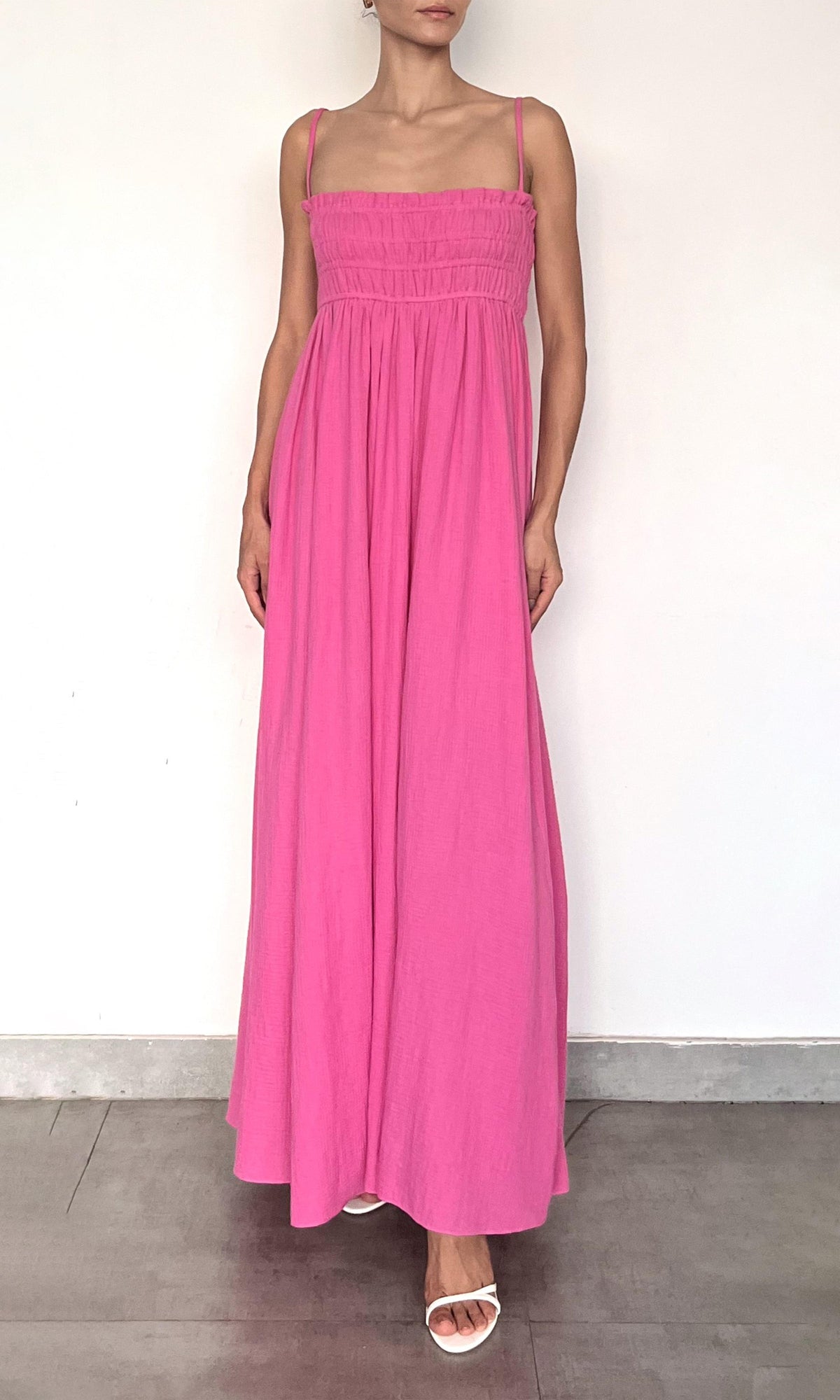 Womens | Eli Cotton Double Cloth Gauze Maxi Dress With Smocking | Khaite Pink