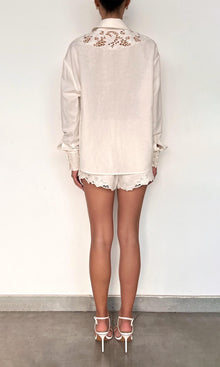 Womens | Eli Thin Linen Cotton Embroidered Over Sized Shirt | White