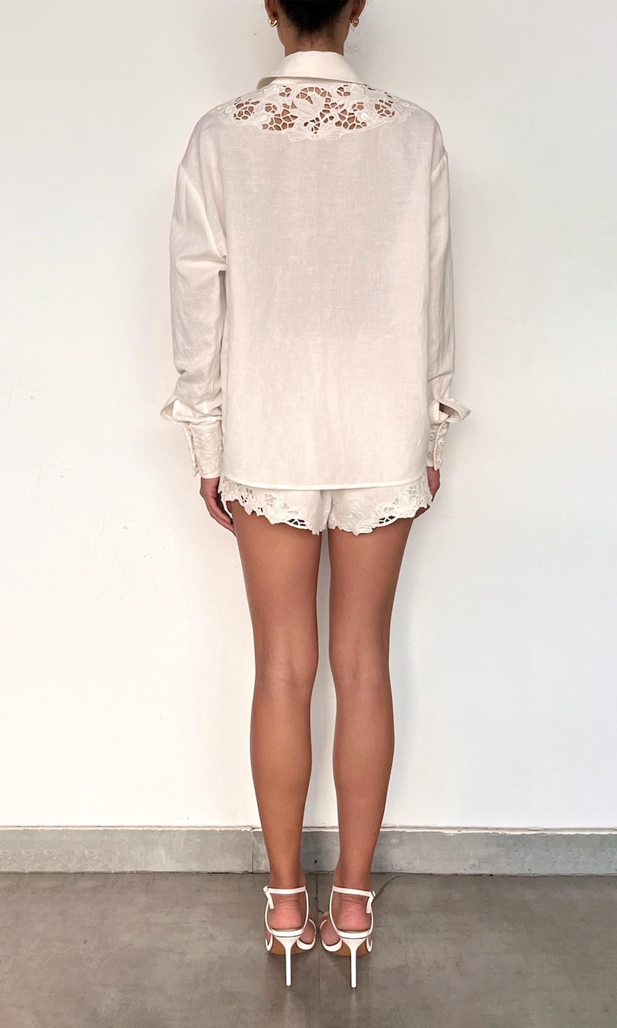 Womens | Eli Thin Linen Cotton Embroidered Over Sized Shirt | White